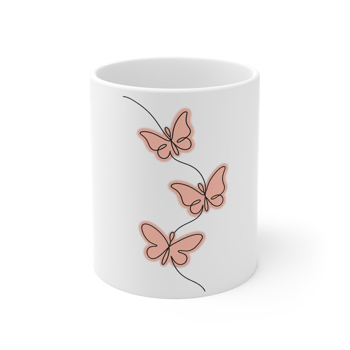 Butterfly Trio Ceramic Mug — Minimal Pink Butterflies Coffee Cup