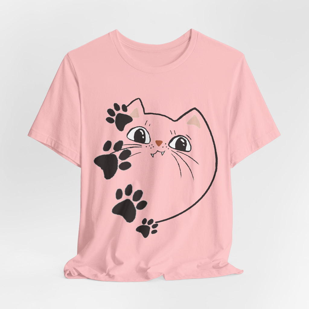 Cute Cat Paw Heart T-Shirt — Whimsical Kitty Face Tee for Cat Lovers