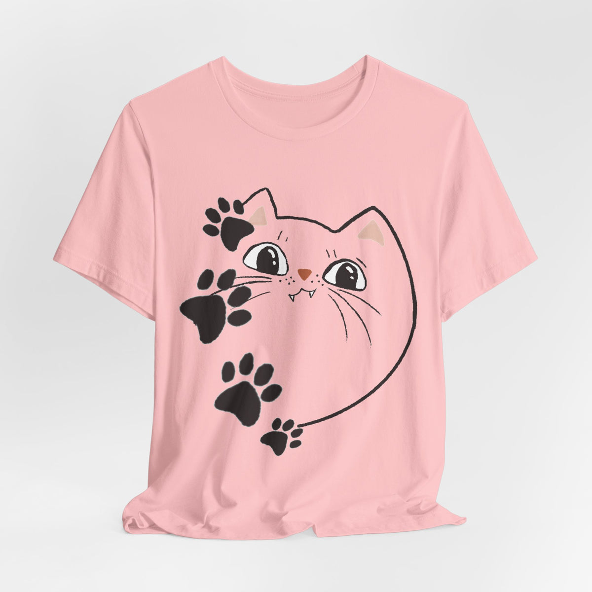 Cute Cat Paw Heart T-Shirt — Whimsical Kitty Face Tee for Cat Lovers