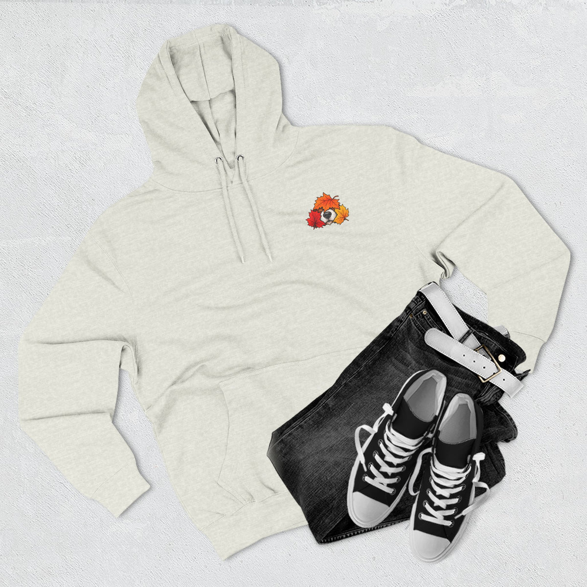 Fall Mode Hoodie — Cute Raccoon in Autumn Leaves Pullover