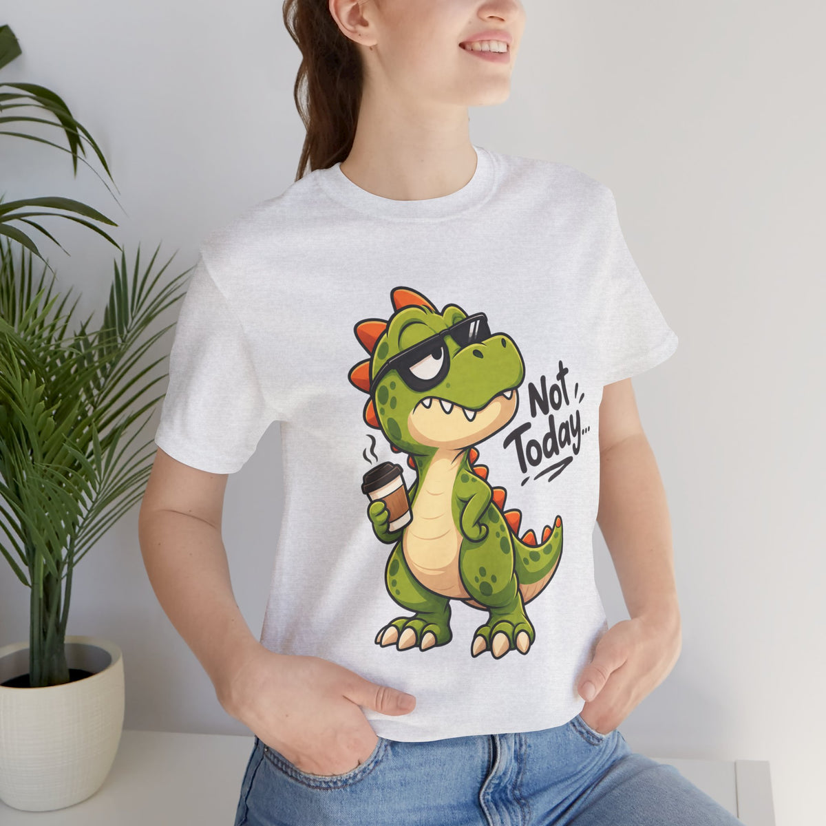Not Today Dinosaur T‑Shirt — Funny Coffee Dino Graphic Tee