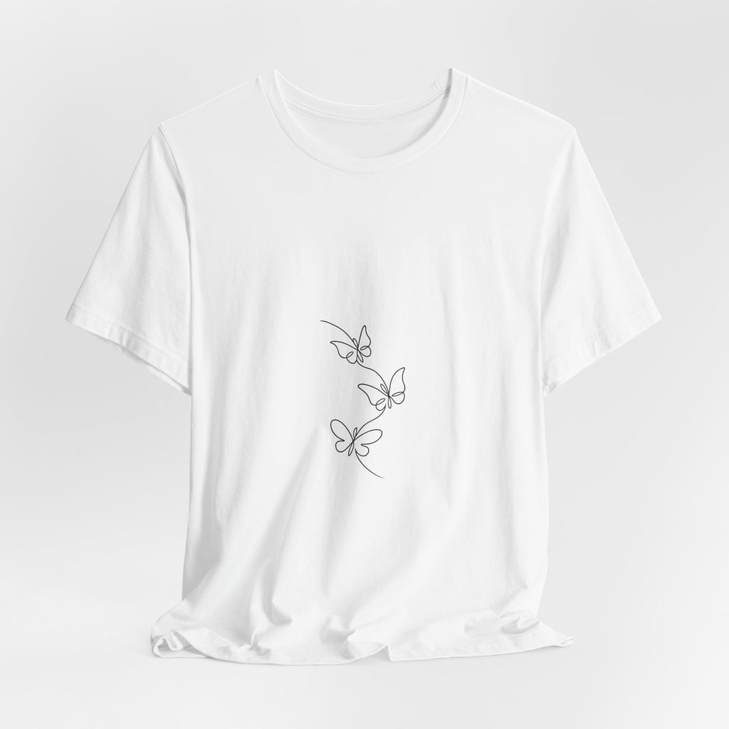 Butterfly Line Art Tee — Minimalist Three-Butterfly Graphic T-Shirt