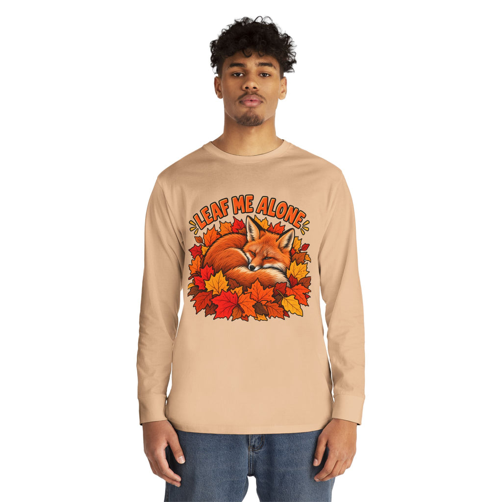 Cute Fox "Leaf Me Alone" Long Sleeve Tee — Autumn Leaves Cozy Shirt