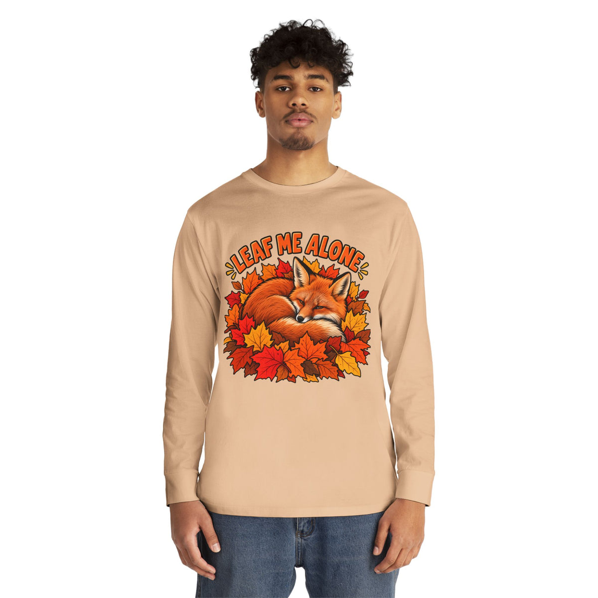 Cute Fox "Leaf Me Alone" Long Sleeve Tee — Autumn Leaves Cozy Shirt