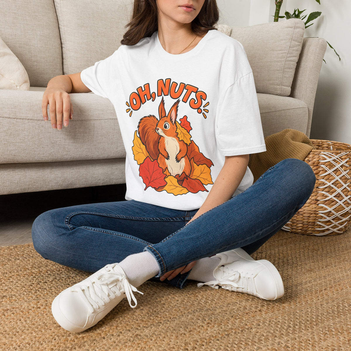 Oh, Nuts! Squirrel Tee — Cute Autumn Leaves Graphic T-Shirt