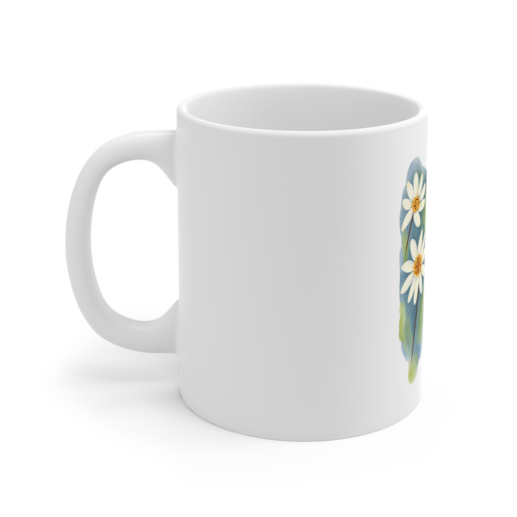 Daisy Watercolor Mug — Floral 11oz Ceramic Coffee Cup