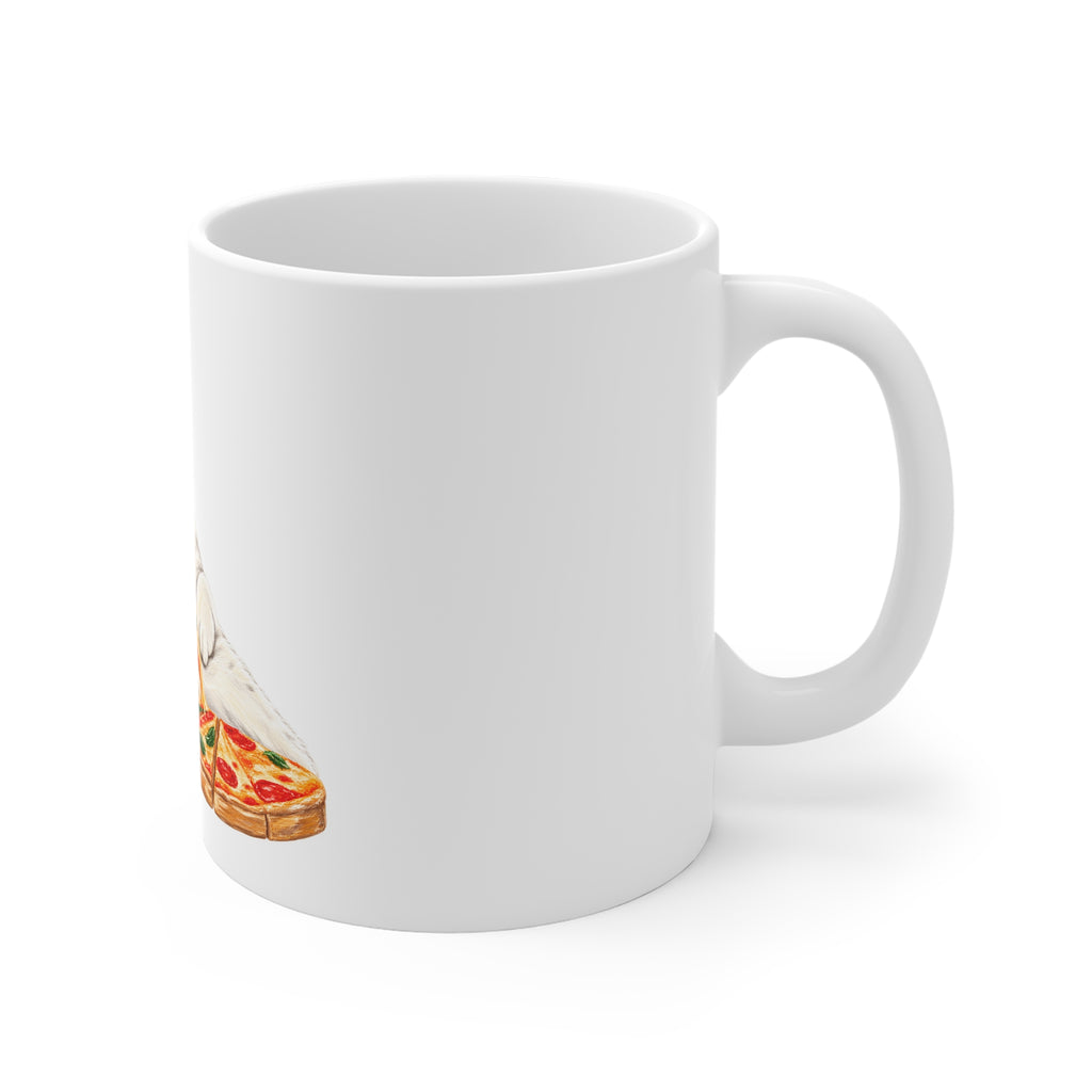 Cat Eating Pizza Mug — Funny Cool Cat with Sunglasses Coffee Cup