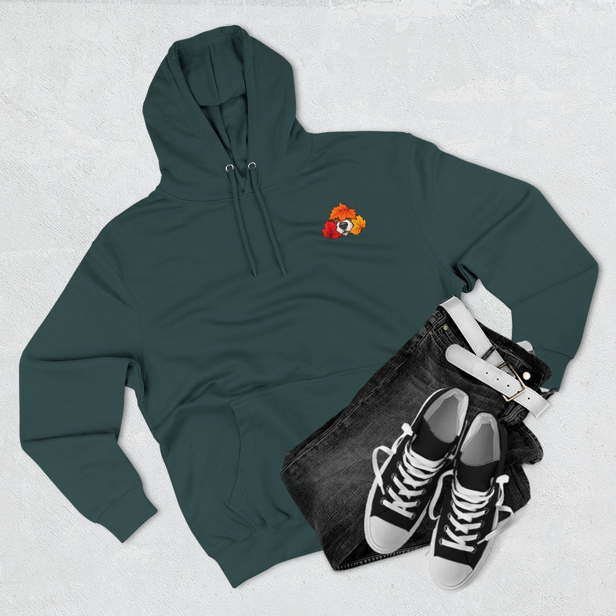 Fall Mode Hoodie — Cute Raccoon in Autumn Leaves Pullover
