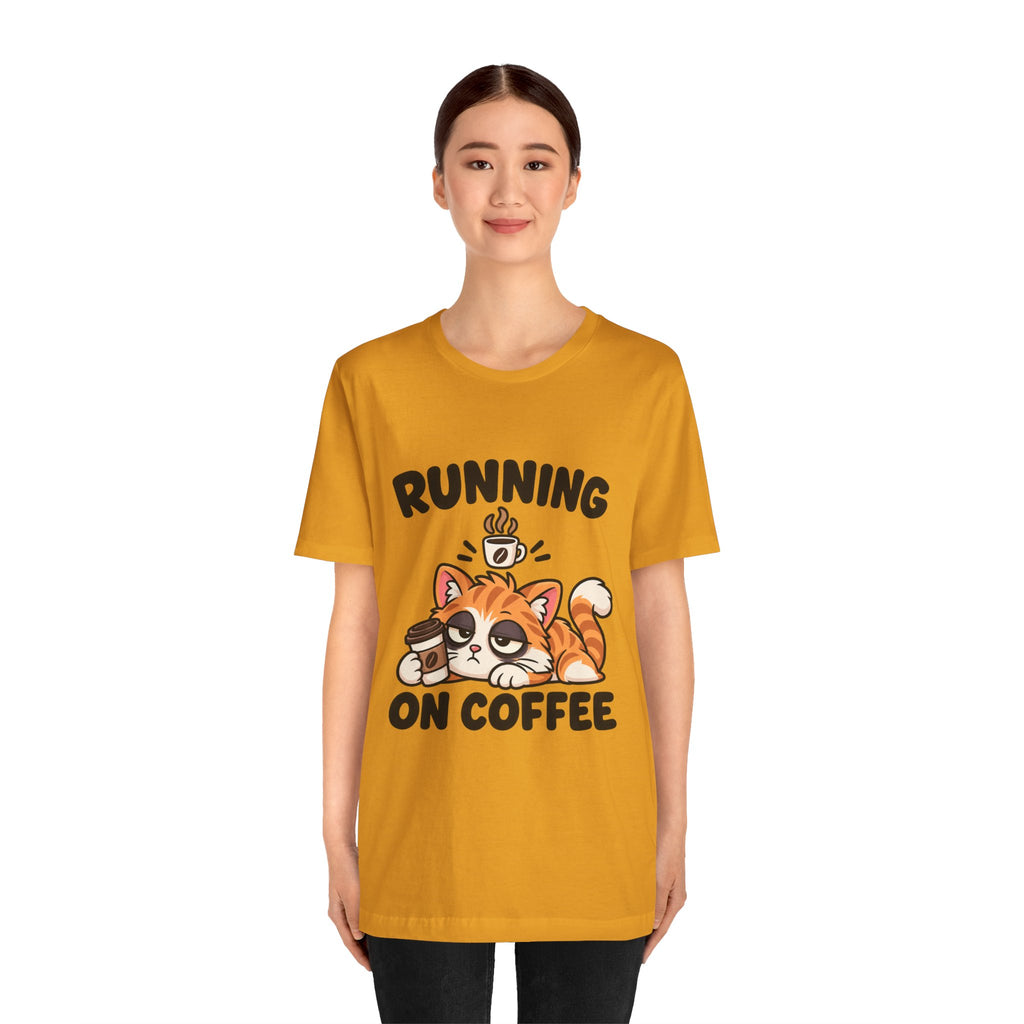 Running on Coffee Cat T-Shirt — Cute Lazy Cat Coffee Tee
