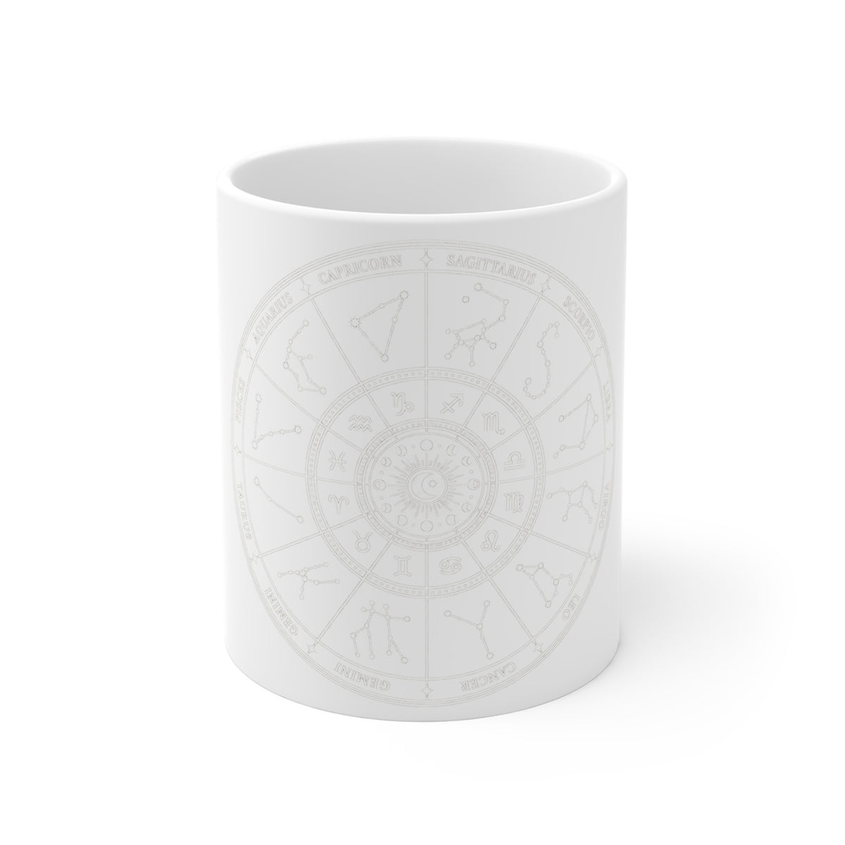 Zodiac Wheel 11oz White Mug — Subtle Astrology Horoscope Coffee Cup