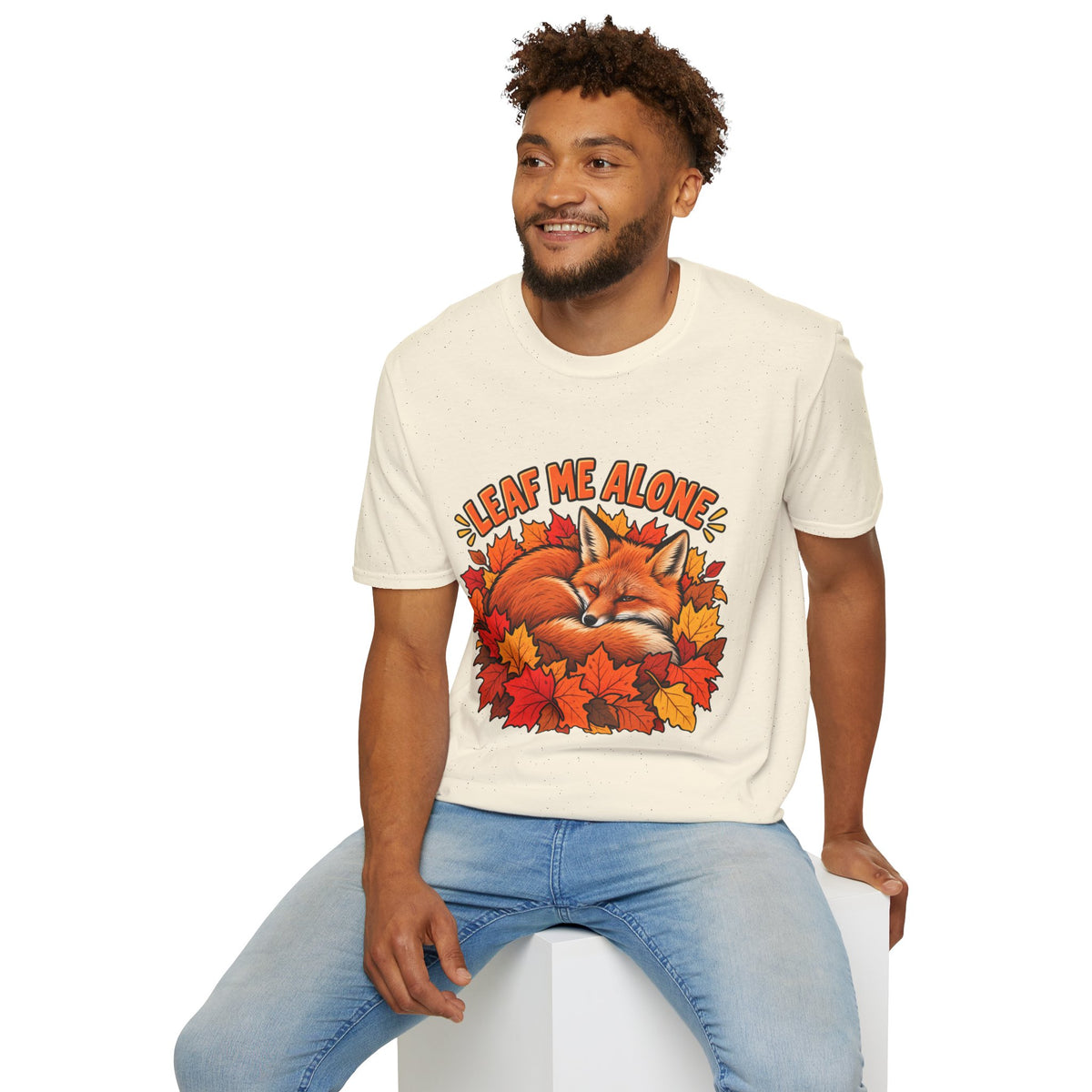 T-Shirt — "Leaf Me Alone" Sleeping Fox Autumn Tee