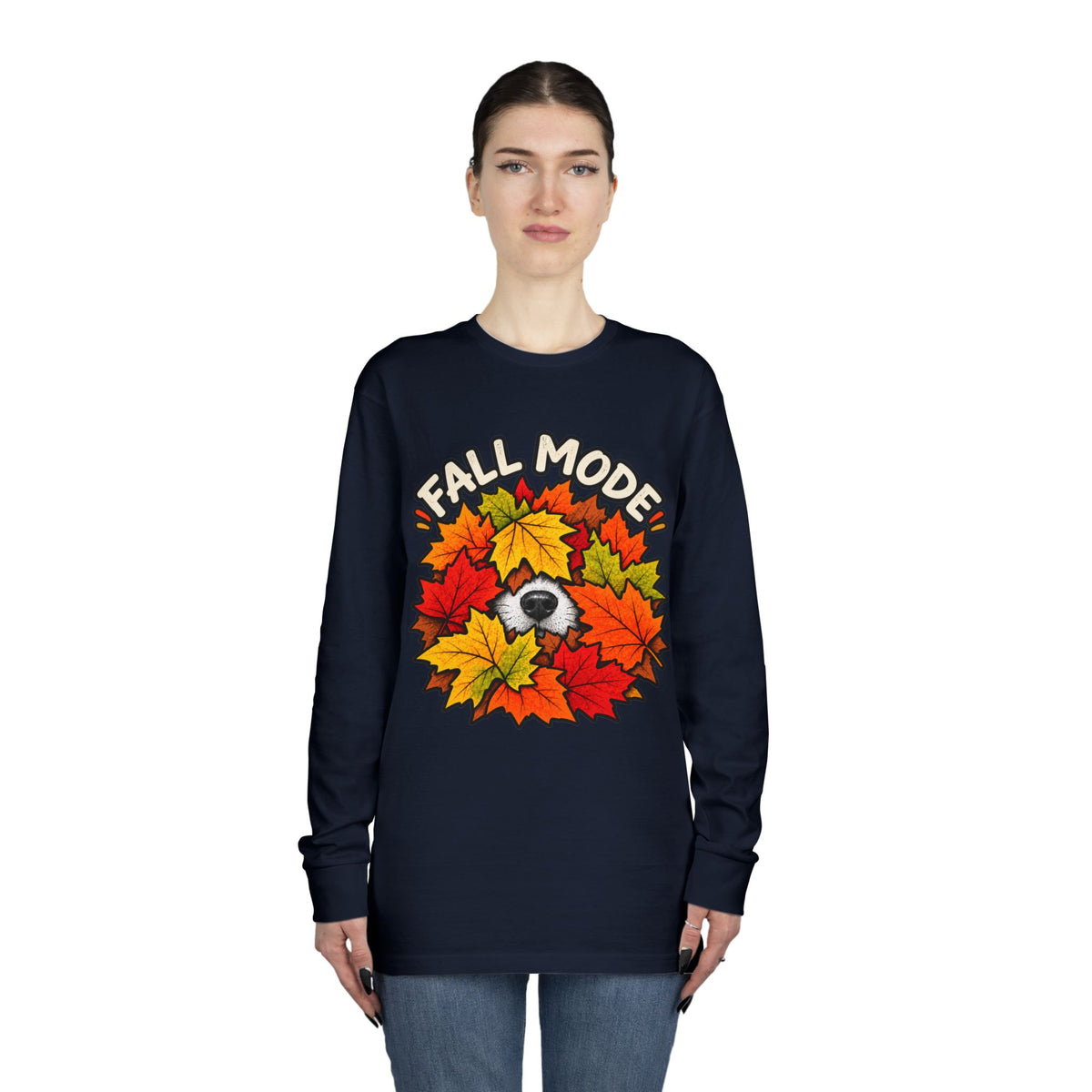 Fall Mode Long Sleeve Tee — Cute Sloth Hidden in Autumn Leaves