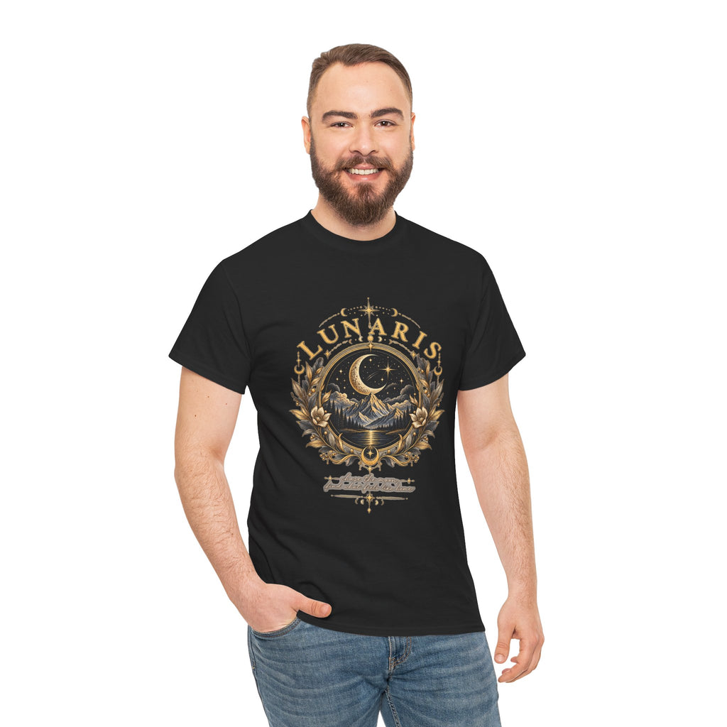 Lunaris Crescent Moon Mountain T‑Shirt — Vintage Celestial Graphic Tee