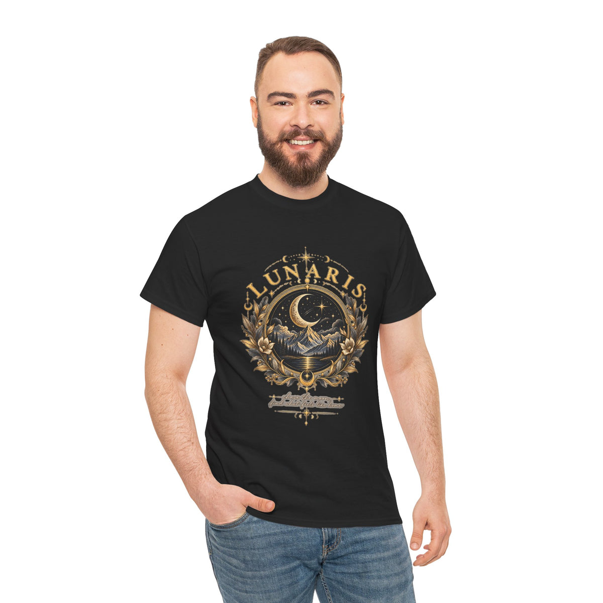 Lunaris Crescent Moon Mountain T‑Shirt — Vintage Celestial Graphic Tee