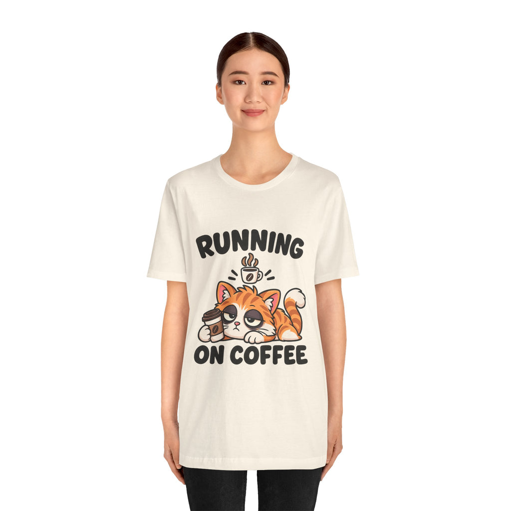 Running on Coffee Cat T-Shirt — Cute Lazy Cat Coffee Tee
