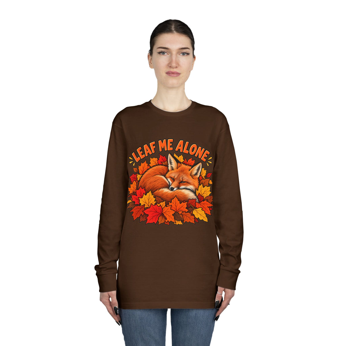 Cute Fox "Leaf Me Alone" Long Sleeve Tee — Autumn Leaves Cozy Shirt