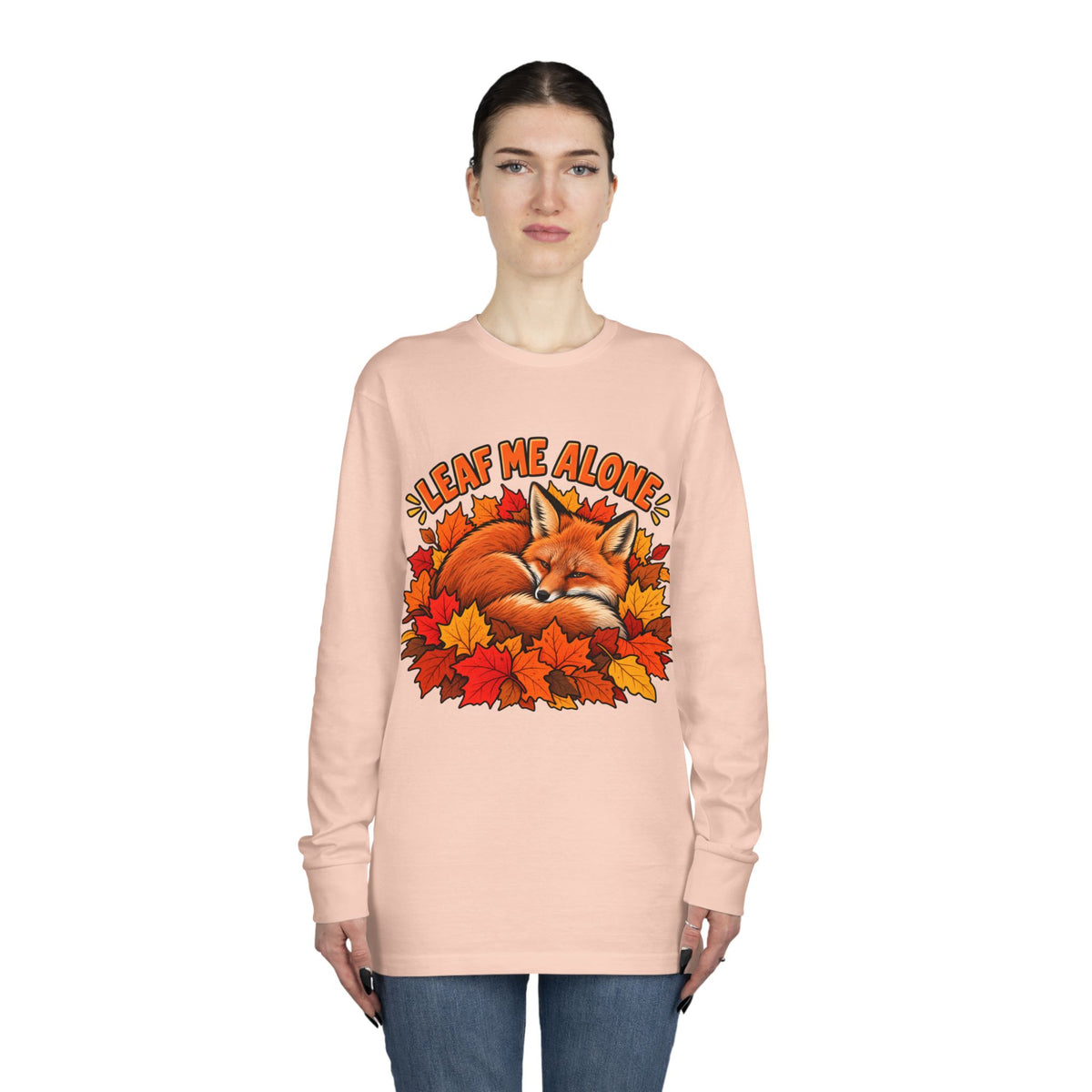 Cute Fox "Leaf Me Alone" Long Sleeve Tee — Autumn Leaves Cozy Shirt