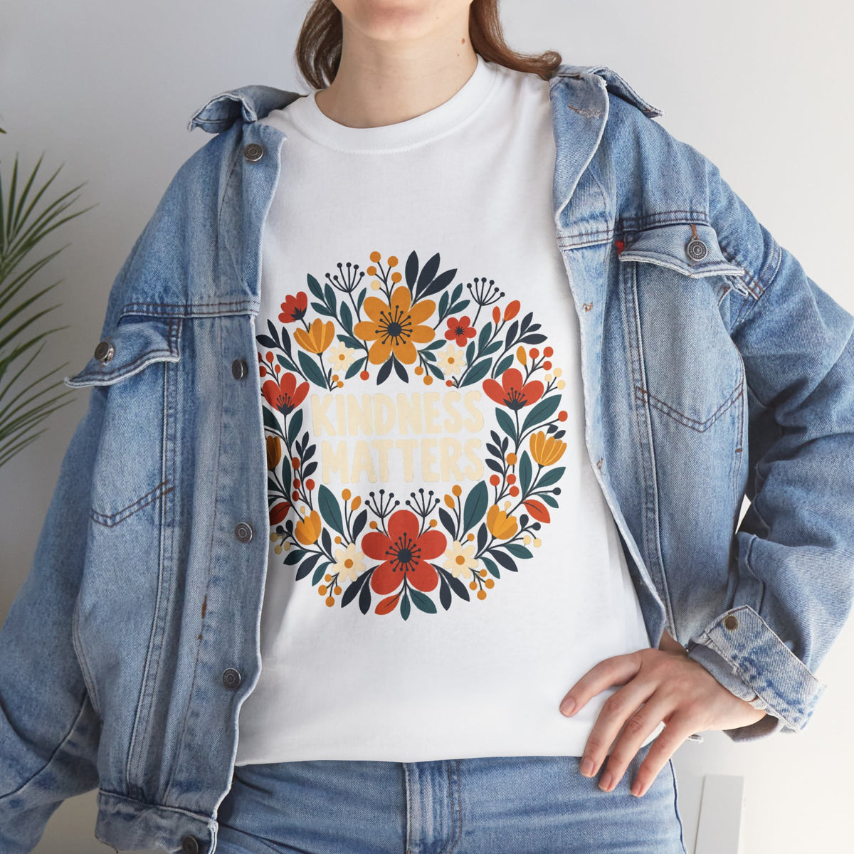 Floral Kindness Tee — 'Kindness Matters' Wreath Cotton T-Shirt
