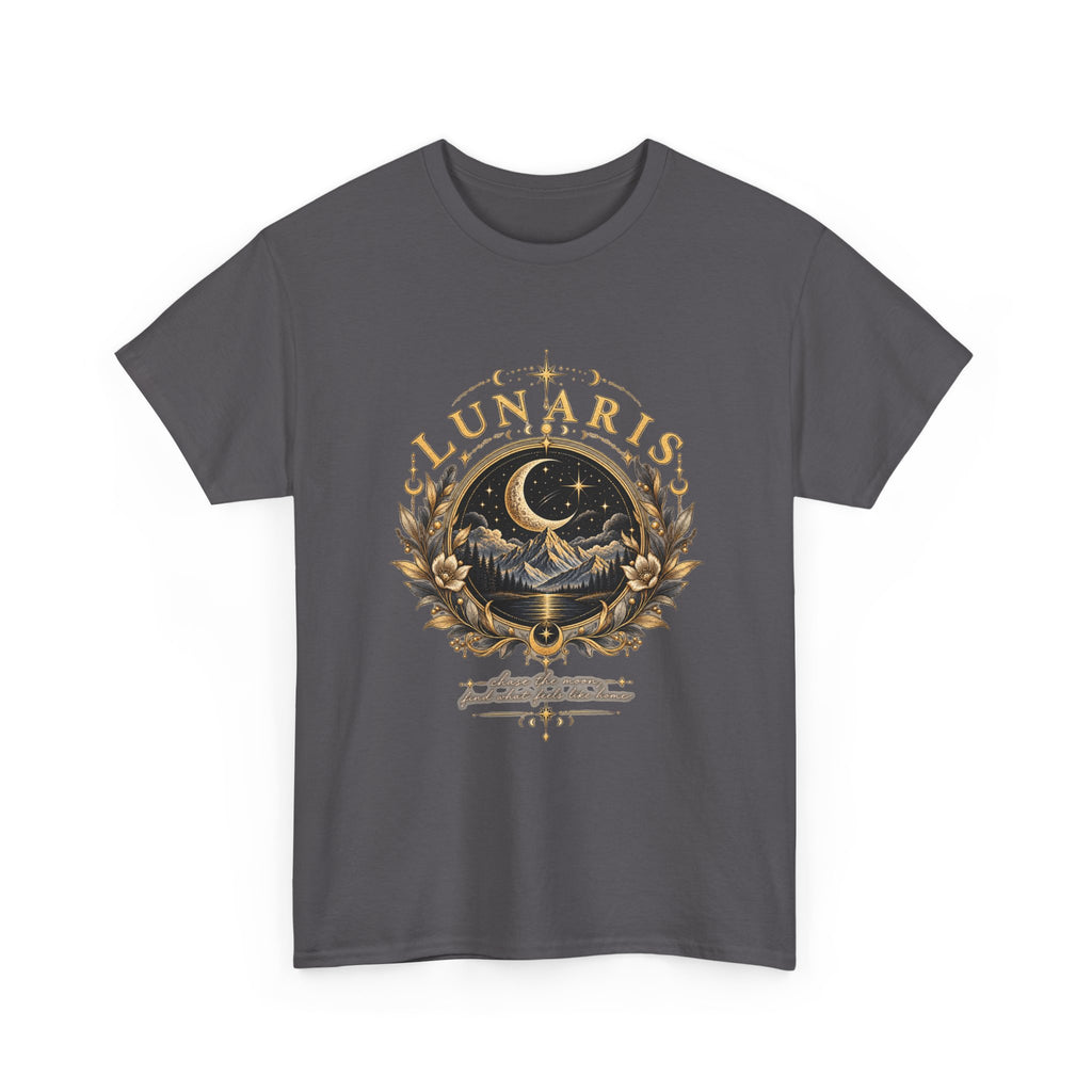 Lunaris Crescent Moon Mountain T‑Shirt — Vintage Celestial Graphic Tee