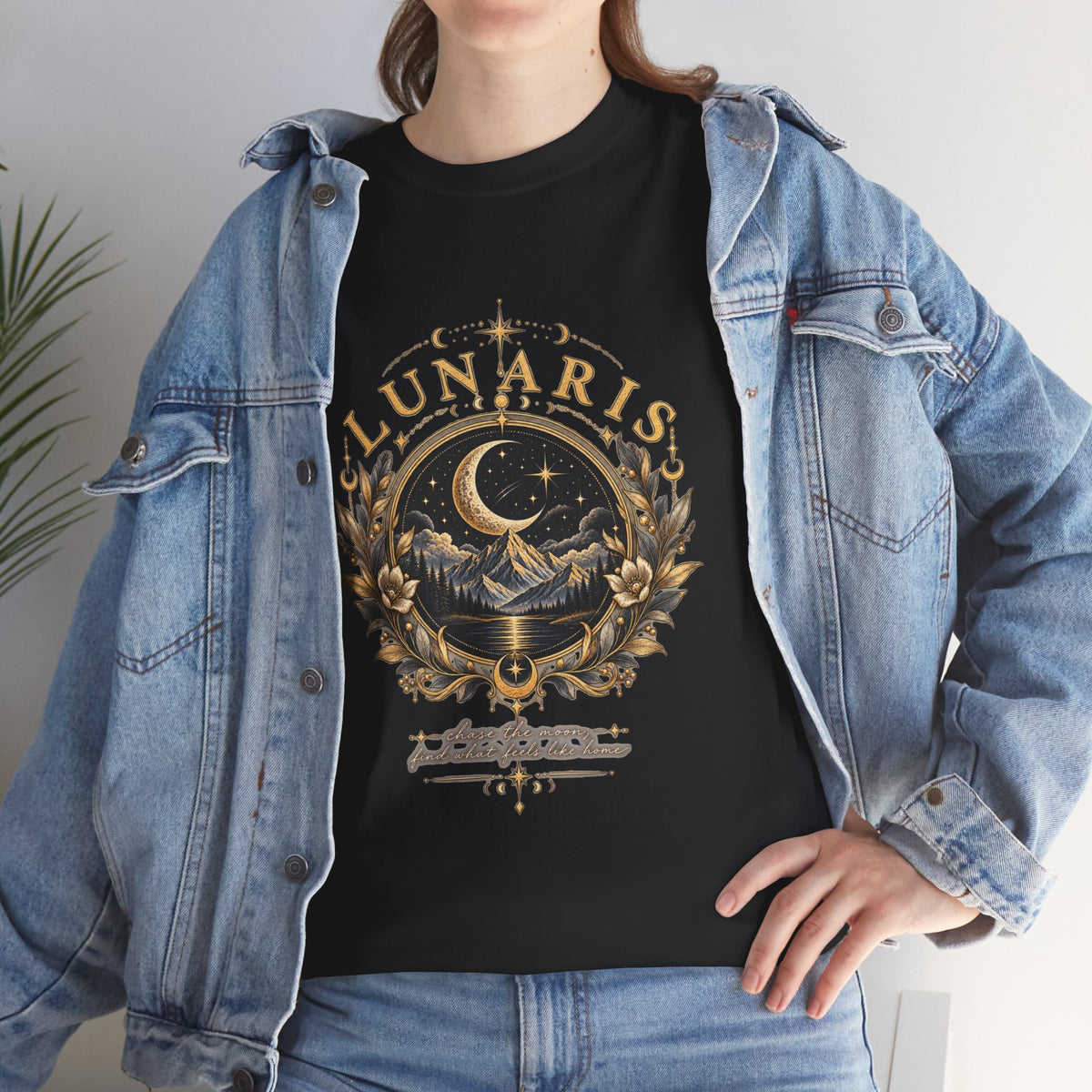 Lunaris Crescent Moon Mountain T‑Shirt — Vintage Celestial Graphic Tee