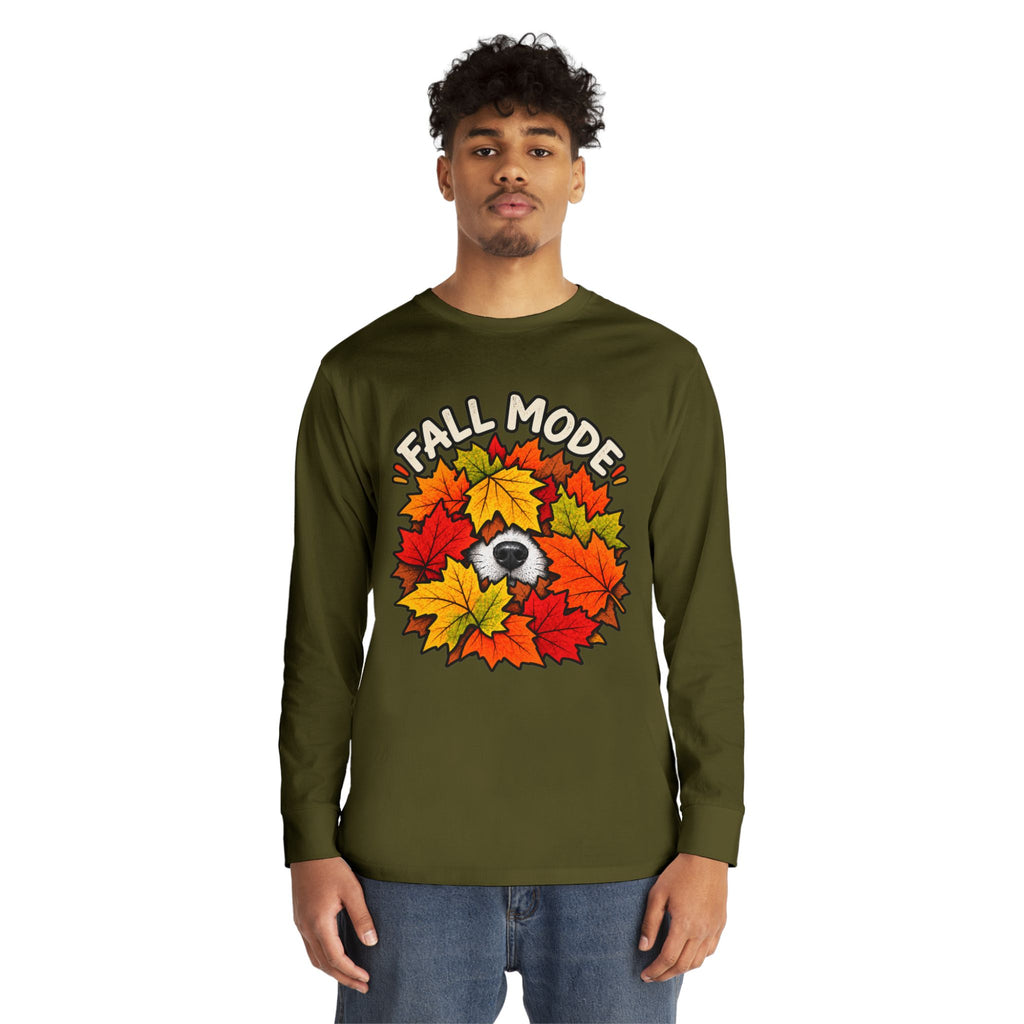 Fall Mode Long Sleeve Tee — Cute Sloth Hidden in Autumn Leaves